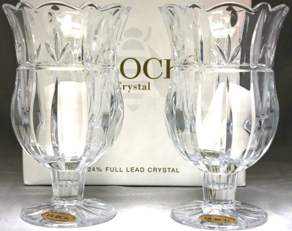 Block Lead Crystal "Tulip Garden" Hurricane Set, 7: Block Lead Crystal "Tulip Garden" Hurricane Set, 7", New in Box. #185B. Condition: Appears fine.