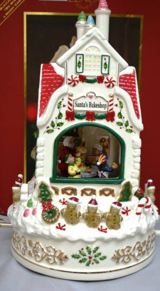 Lenox Musical Holiday "Santa's Bake Shop" Centerpi: Lenox Musical Holiday "Santa's Bake Shop" Centerpiece, New in Box. Plays "We Wish You a Merry Christmas". #252B. Condition: Appears fine.