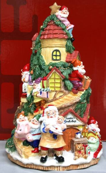 Fitz & Floyd Holiday Musicals "Santa's Workshop" F: Fitz & Floyd Holiday Musicals "Santa's Workshop" Figurine, #254B.Plays "Toyland". Condition: Appears fine.