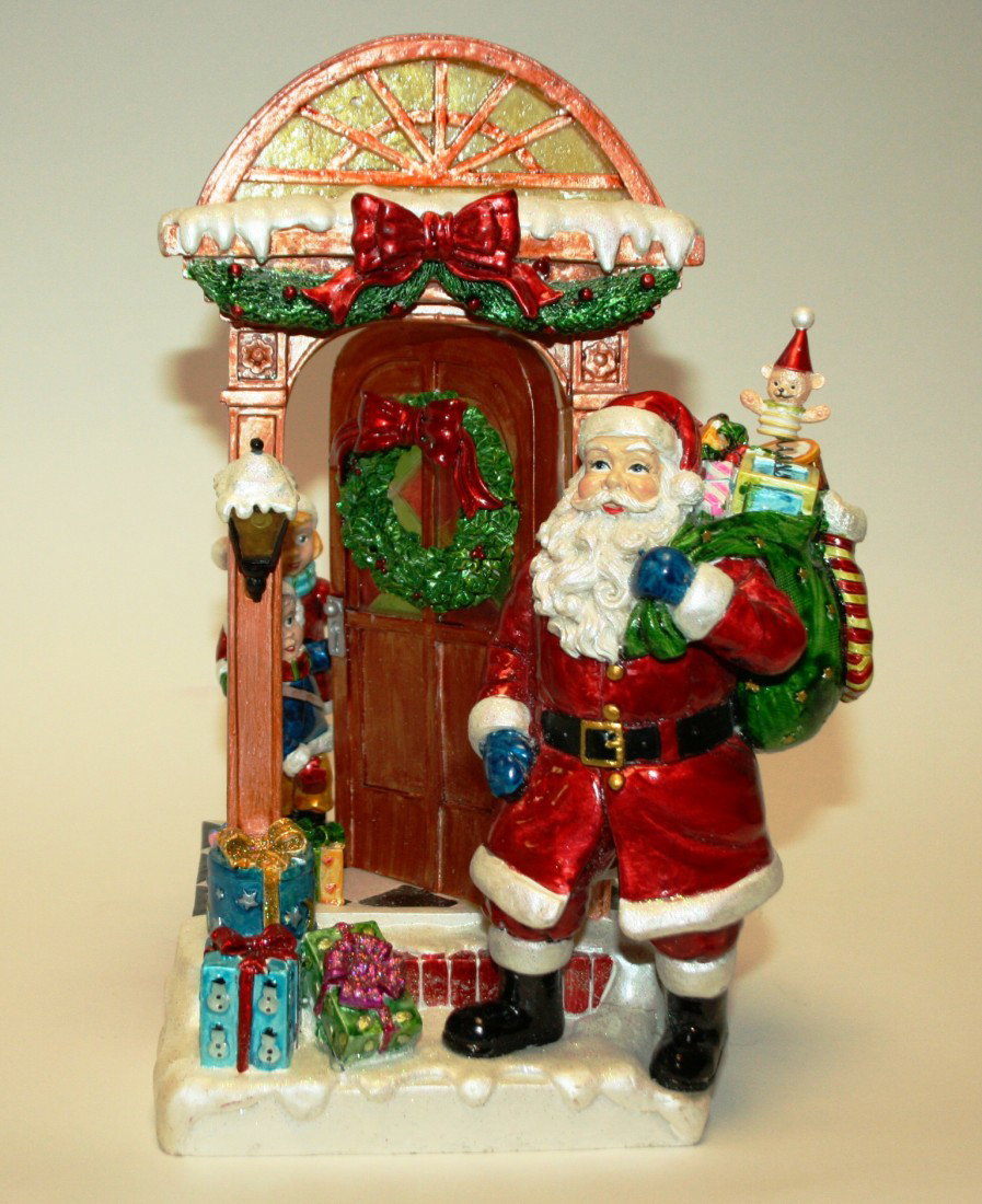 Christopher Radko "Door Step Delight" Light-Up Mu: Christopher Radko "Door Step Delight" Light-Up Musical Santa, New in Box. #301B. Condition: Appears fine.