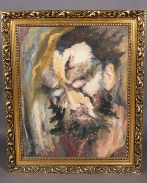 Otto Schneid (20th Century), "Jeremish", Oil: Otto Schneid (Continental, 20th Century). "Jeremish". Oil on artist board, 30" x 23 1/2". Signed lower right and dated "1961". Signed and titled on reverse. Condition: Appears fine.