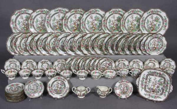 Coalport Porcelain "Indian Tree" Dinner Service: Coalport porcelain dinner service. English, 20th century. In the "Indian Tree" pattern. Including eight dinner plates, twenty-two luncheon plates, one salad plate, eight bread and butter plates, six t