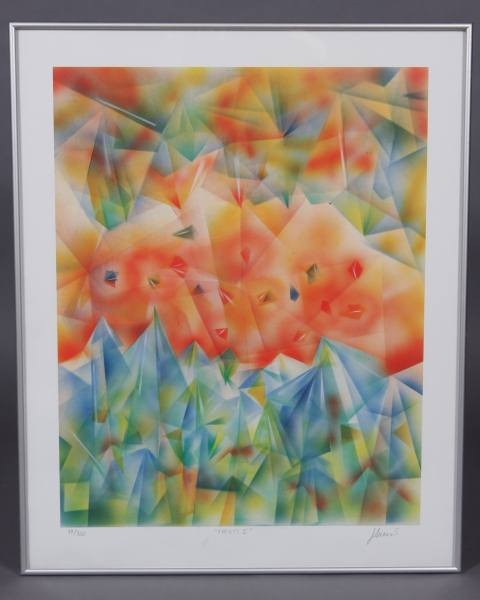Jerry Garcia (American, 1942-1995), "Facets I": Jerry Garcia (American, 1942-1995). "Facets I". Offset lithograph, 18 1/2" x 23 1/2". Pencil signed lower right corner, titled center, numbered lower left "99/500". With certificate of authenticity. C