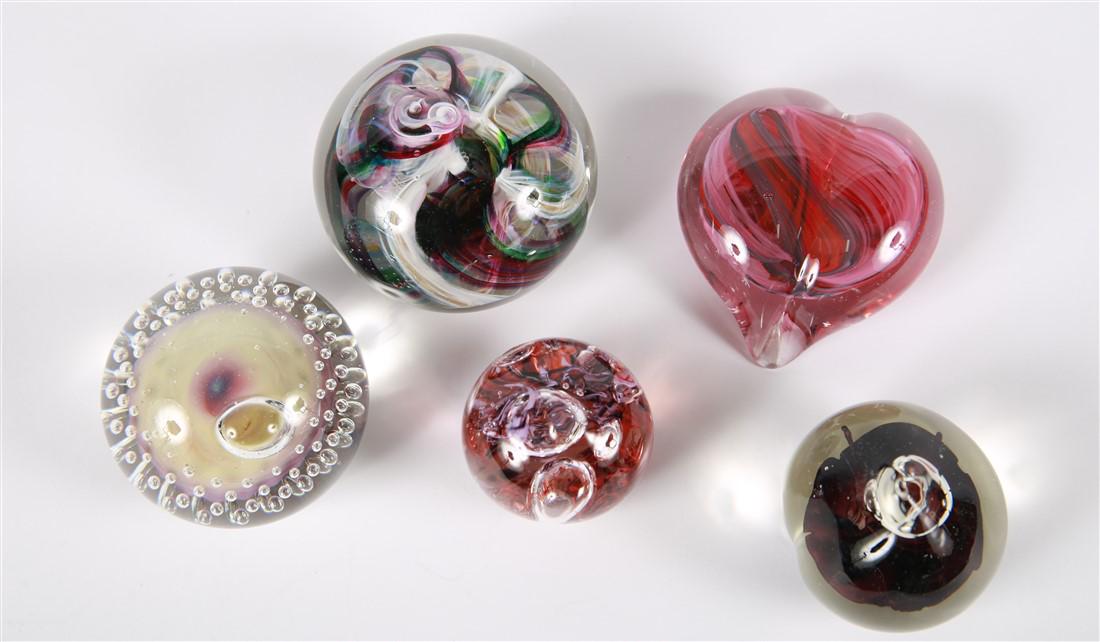 Collection of 5 Art Glass Paperweights (1 of 10)