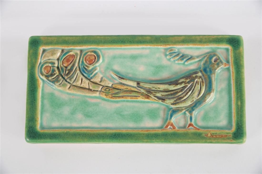 Pewabic, Glazed Peacock Tile (1 of 2)