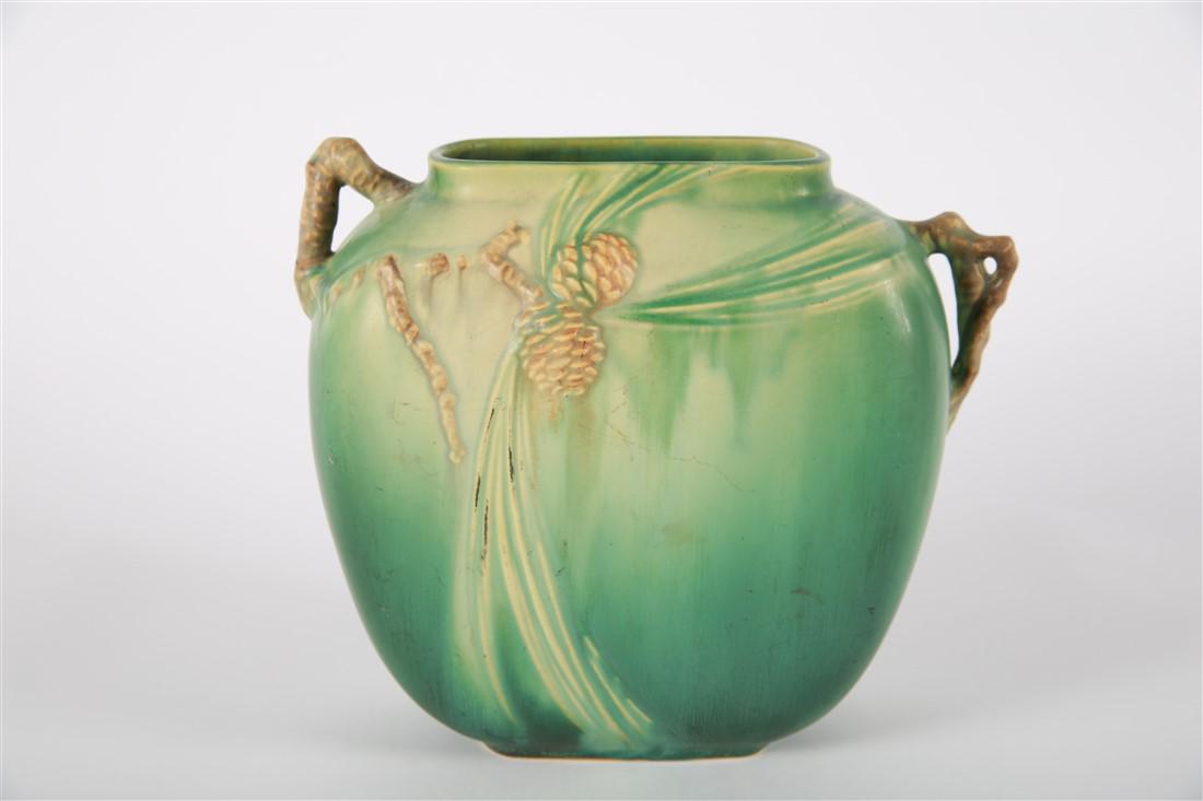 Roseville Pottery, "Pinecone" Vase, Green Glaze (1 of 4)