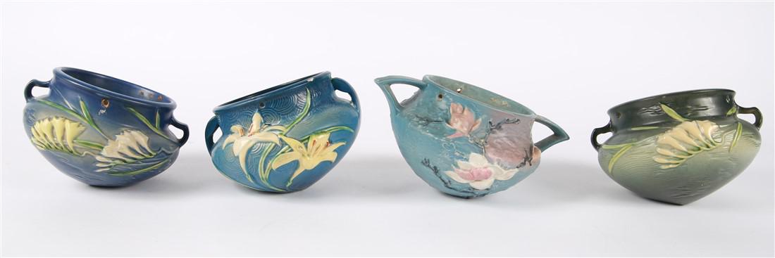 Roseville Pottery, 4 Blue Hanging Planters (1 of 10)