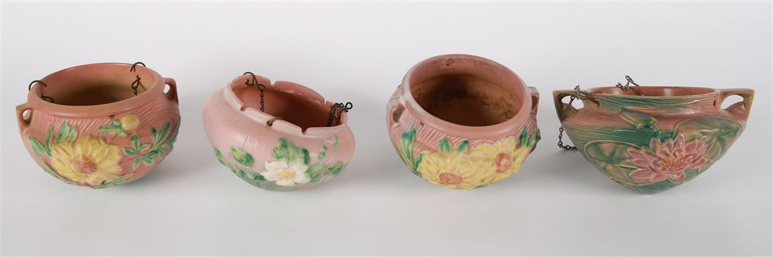 Roseville Pottery, 4 Pink Hanging Planters (1 of 17)