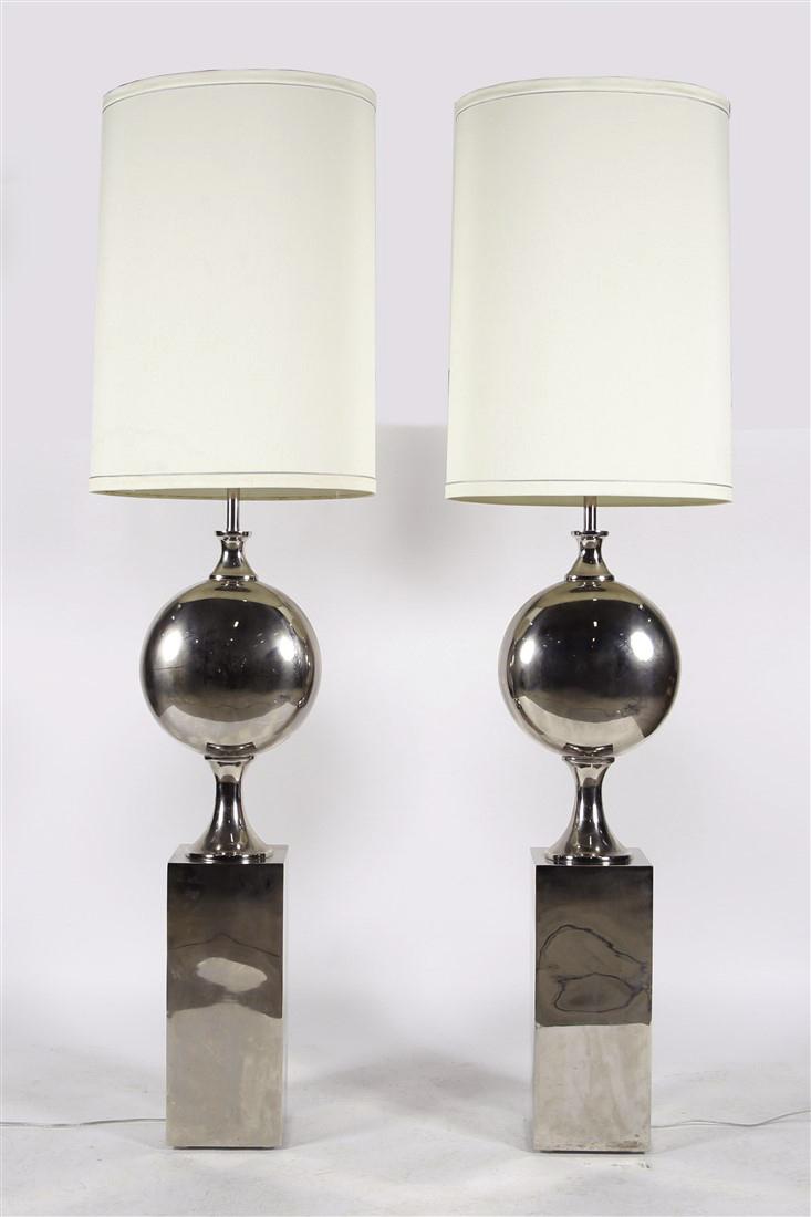 Pair Large Barbier Style Chrome Floor Lamps (1 of 4)