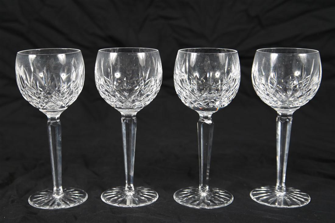 Waterford, Four "Lismore" Hock Wine Glasses: Waterford (Irish, established 1783). "Lismore". Crystal. Height: 7 1/2". Collection of four hock wine or sherry glasses in the Waterford "Lismore" pattern.