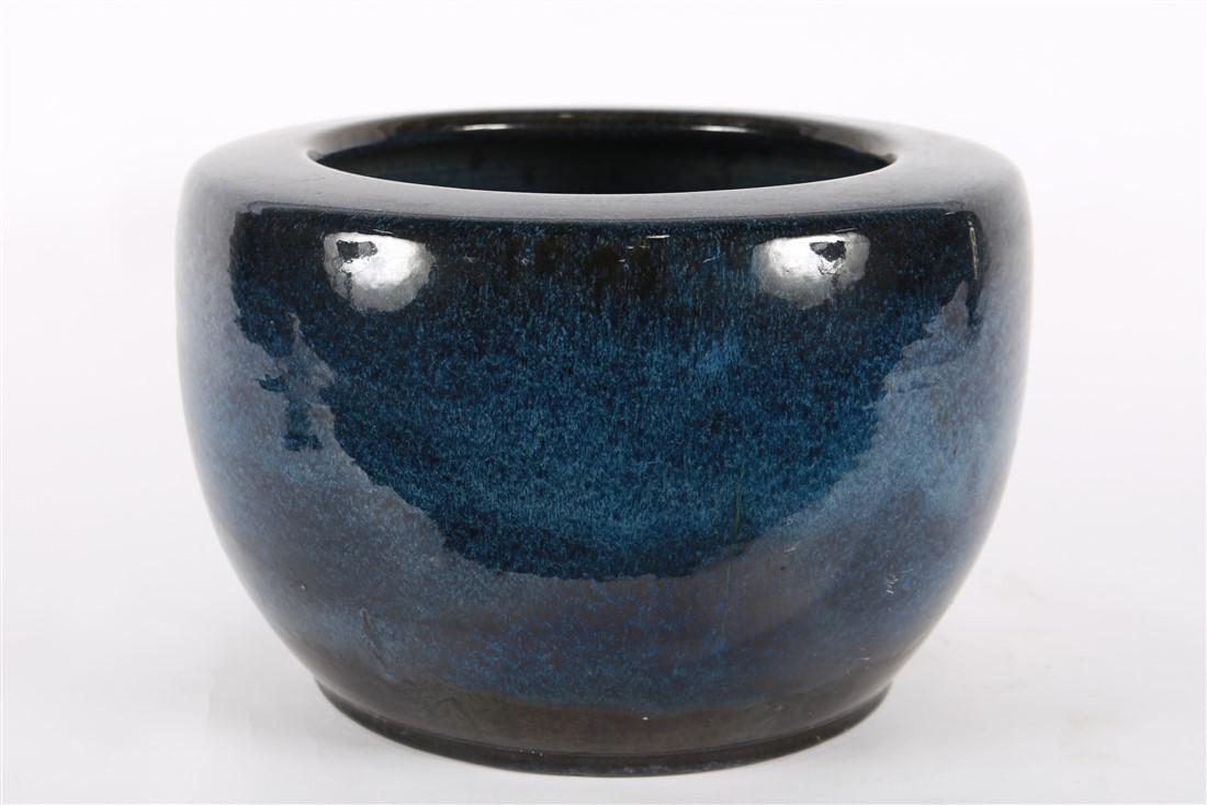 Large Blue Glazed Ceramic Planter (1 of 3)
