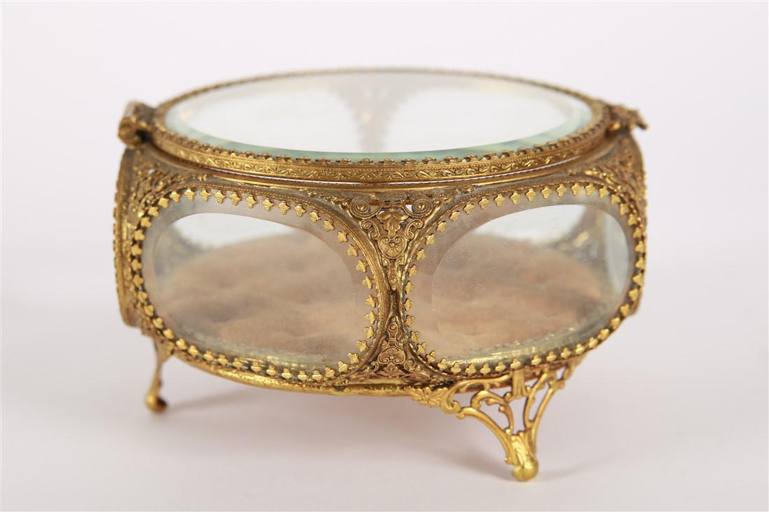 Ornate French Ormolu Round Brass Jewelry Casket (1 of 4)