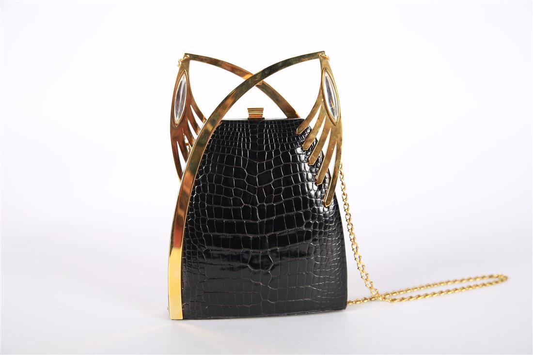 Lalique, Black Crocodile Minaudiere Evening Bag (1 of 9)