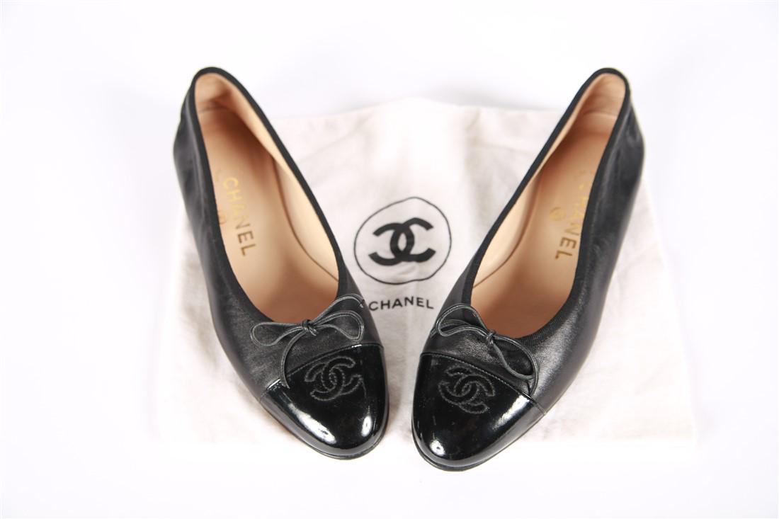 Chanel, Black Patent Leather Toe Ballet Flats (1 of 6)