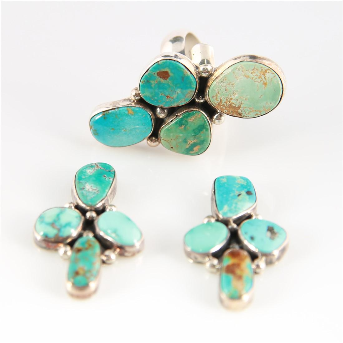 George Nakai, Turquoise Earrings and Ring Set (1 of 7)