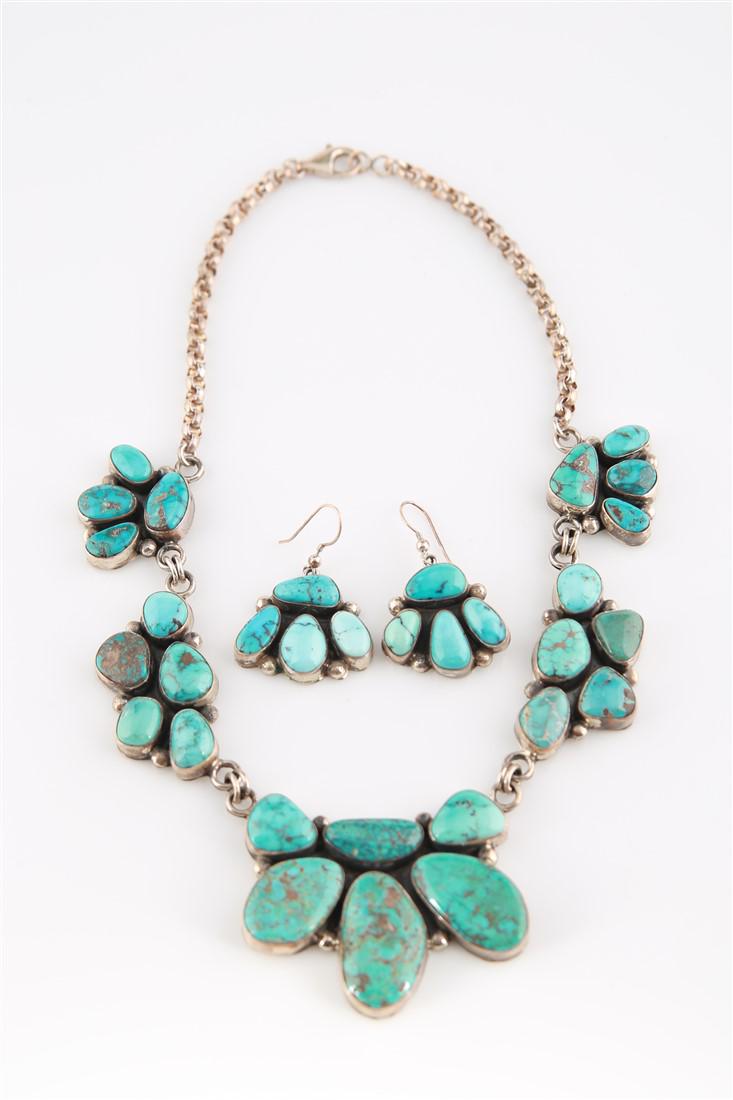 Turquoise Cluster Necklace and Earring Set (1 of 5)