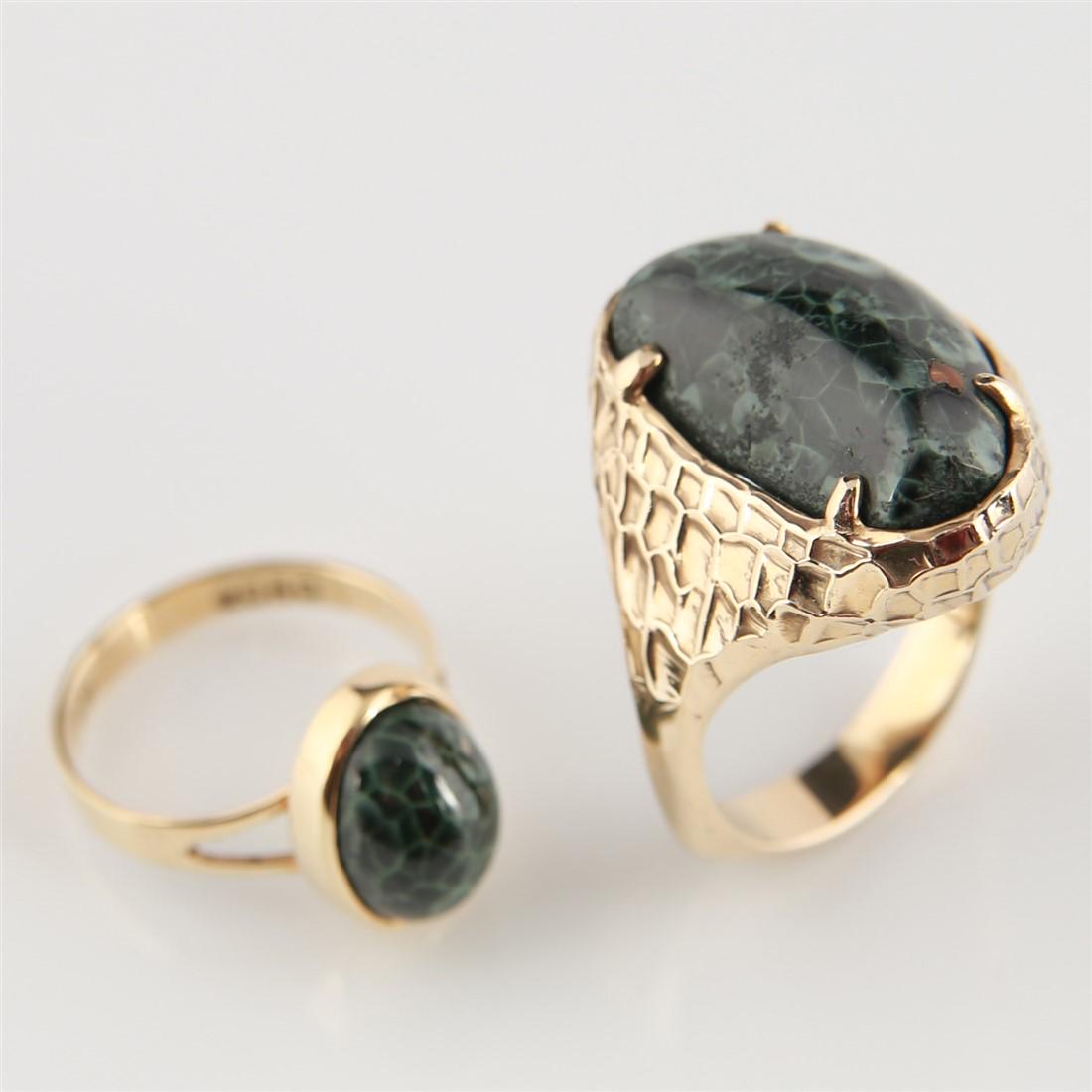 Two 14k Yellow Gold and Greenstone Rings (1 of 4)