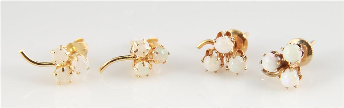 Two Pairs of Opal and Yellow Gold Clover Earrings (1 of 4)