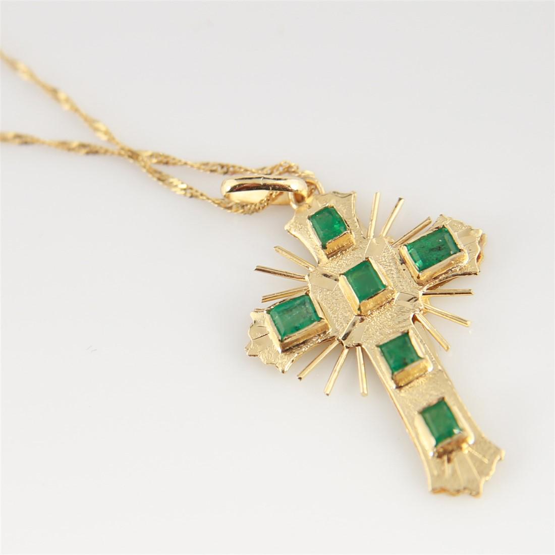 18k Yellow Gold Crucifix Pendant with Emeralds (1 of 4)
