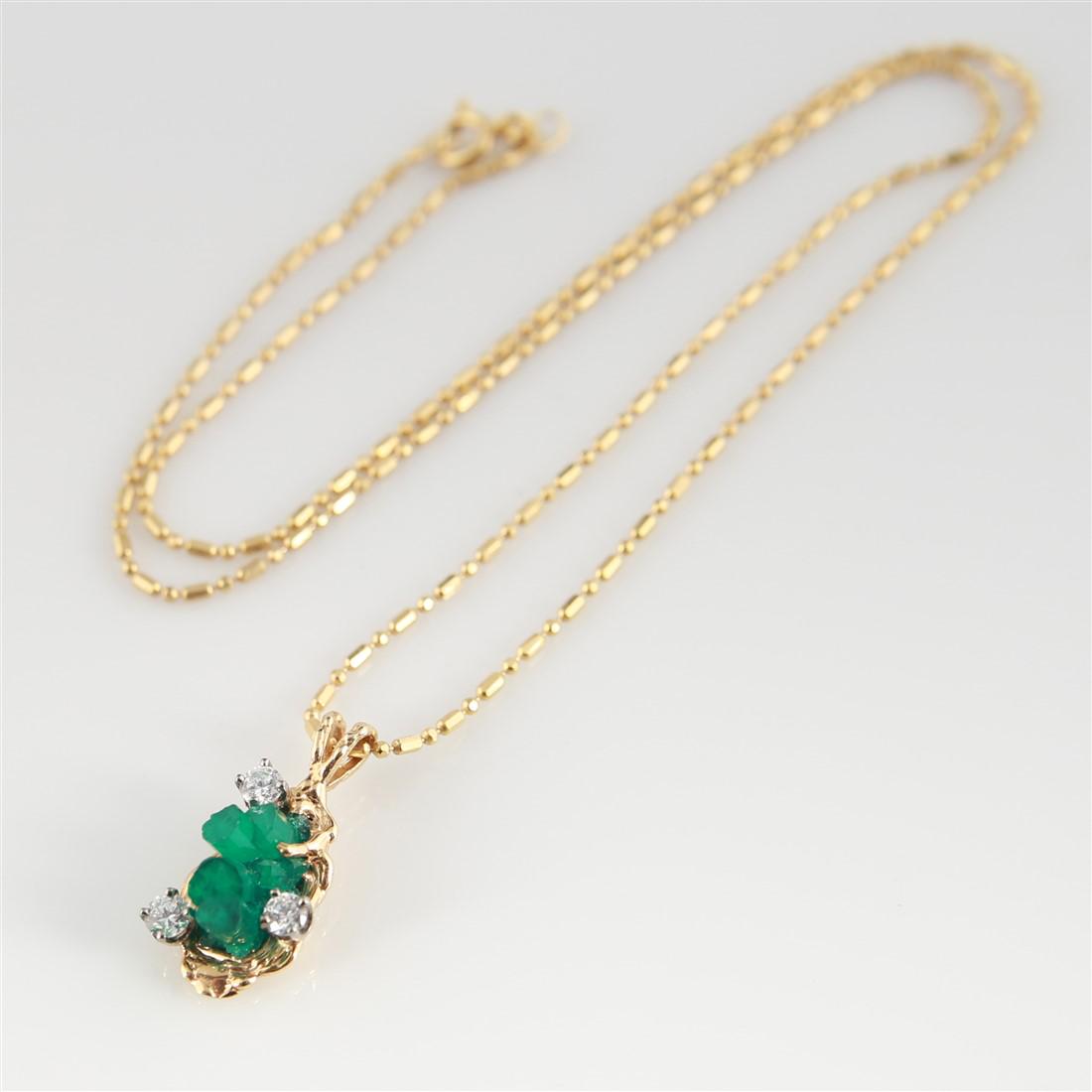 14k Gold Water Cast Synthetic Emerald Necklace (1 of 5)