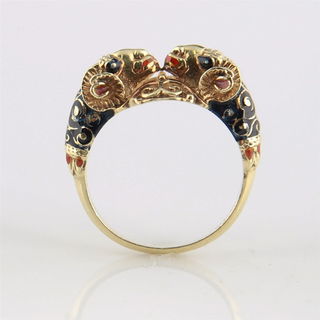 14k Yellow Gold and Enamel Ram Ring (1 of 4)