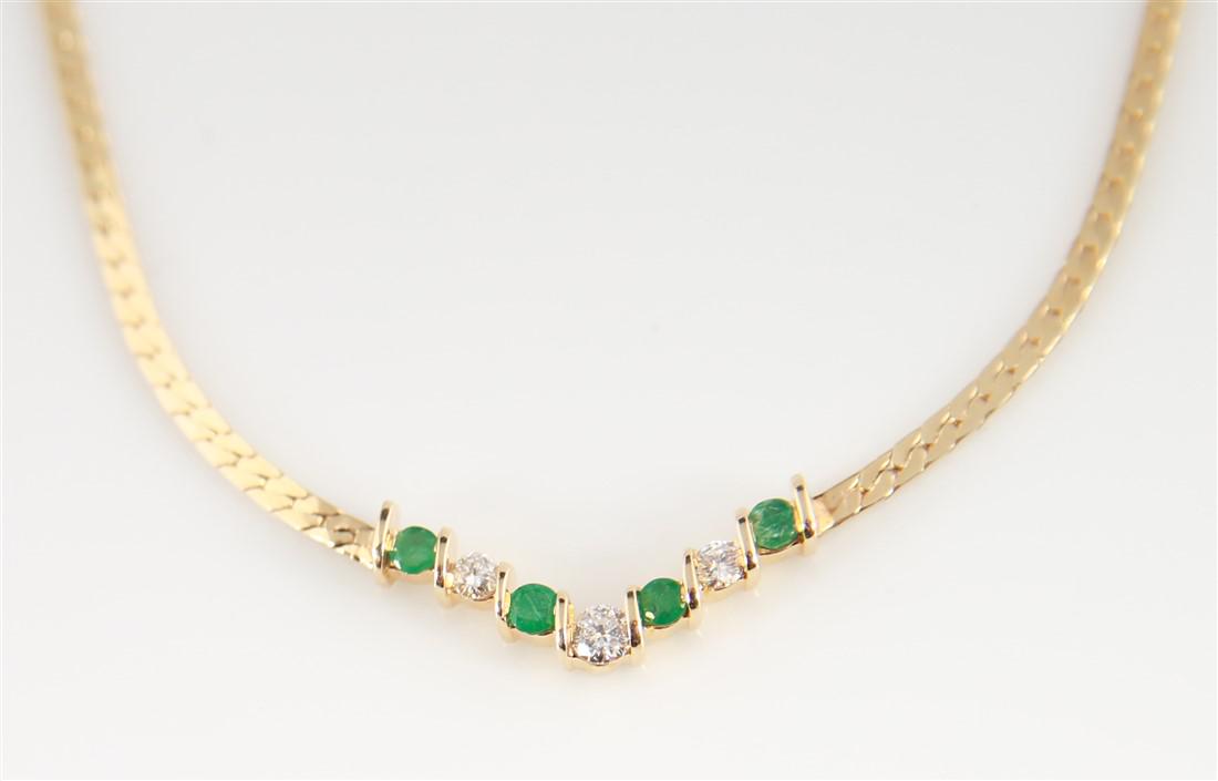 14k Yellow Gold Emerald and Diamond Necklace (1 of 5)