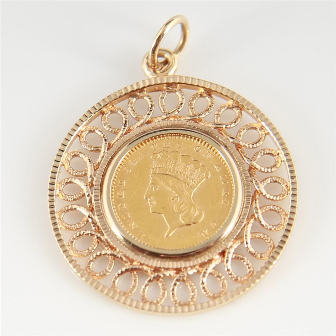 14k 1857 US One Dollar Coin Pendant (1 of 2)