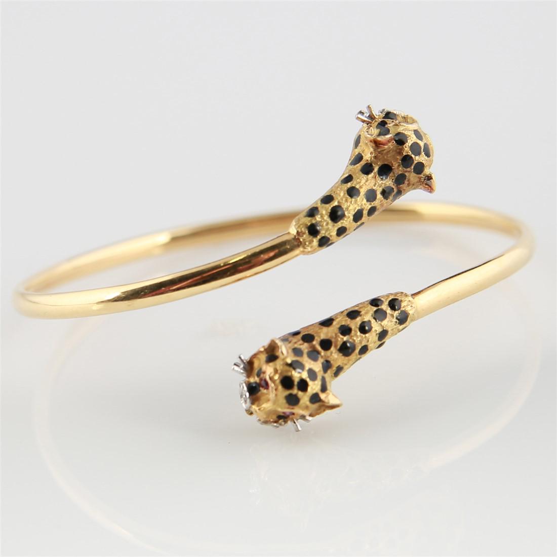 18k Gold, Diamond, Ruby Leopard Bracelet (1 of 4)