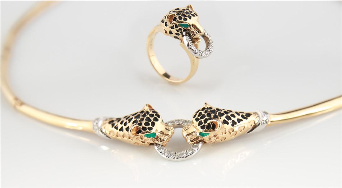 14k Yellow Gold, Diamond Jaguar Necklace and Ring (1 of 7)
