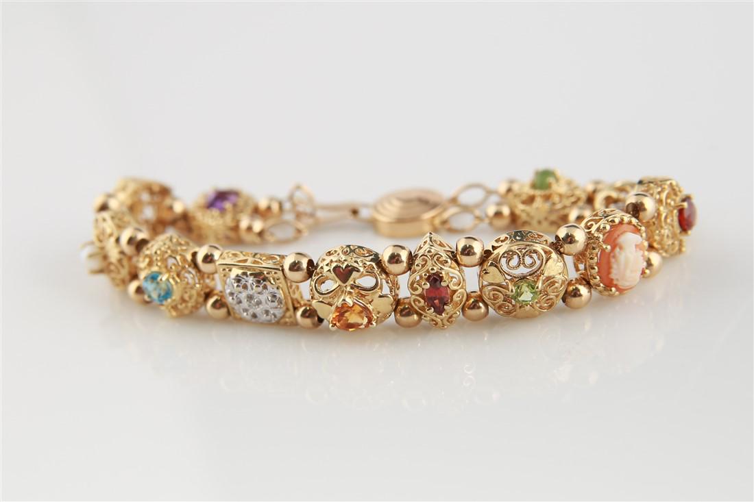 14k Sliding Charm Link Bracelet with Cameo (1 of 2)