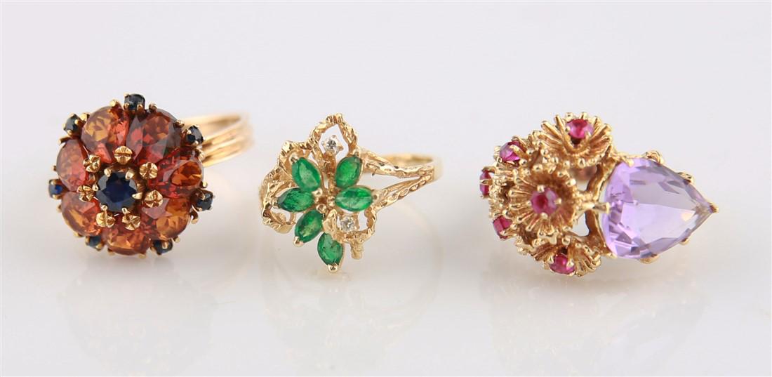 Three 14k Multi-Stone Yellow Gold Rings (1 of 4)