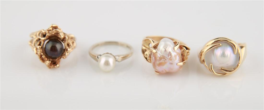 Collection of Four 14k Gold Pearl Rings (1 of 3)