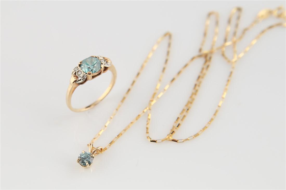 Milor, 14k Blue Zircon Necklace and Ring Set (1 of 5)