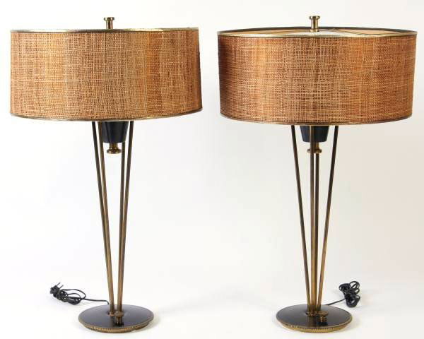 Pair Stiffel Metal Lamps Attr. Gerald Thurston: Pair mid-century Stiffel patinated metal table lamps. American, 20th century. Attributed to Gerald Thurston. Height 31".