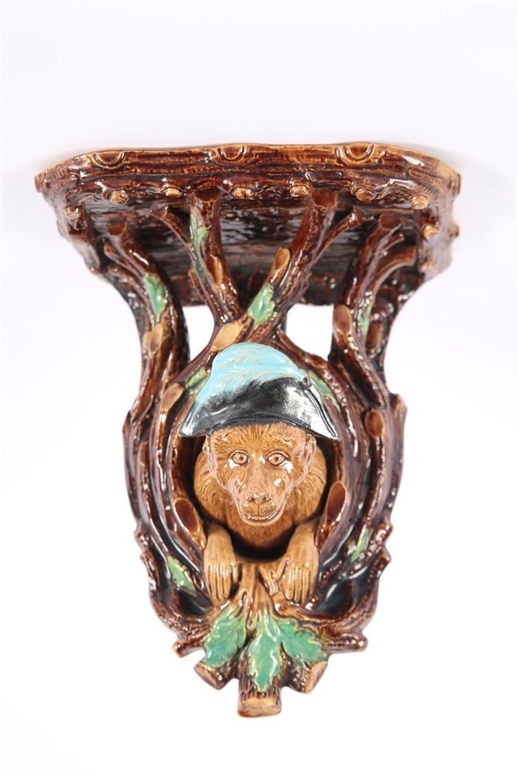 Attrib. George Skey, Majolica Monkey Wall Bracket (1 of 6)