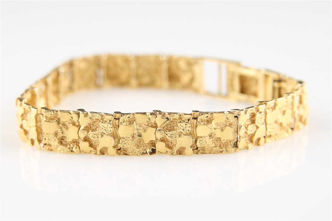 18k Yellow Gold Flat Nugget Style Bracelet (1 of 4)