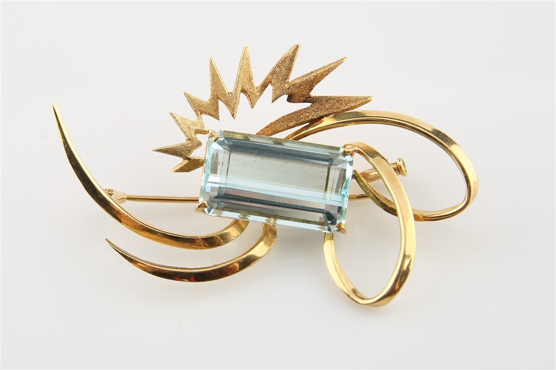 18k Yellow Gold Aquamarine Starburst Brooch (1 of 3)