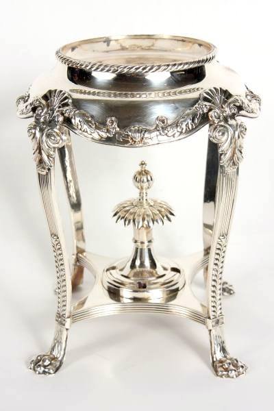 William IV Sheffield Plated Kettle Stand, 19th C.: William IV Sheffield plated kettle stand. English, mid 19th century. Height 10".