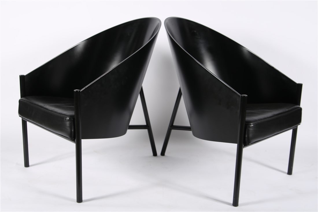 Philippe Starck, Pair of "Pratfall" Chairs: Philippe Starck (French, b. 1949). "Pratfall" chairs. Leather, bentwood. Designed for Driade/Aleph. Height: 34", Length: 23 1/2", Depth: 27". Pair of "Pratfall" lounge chairs designed by Philippe Star