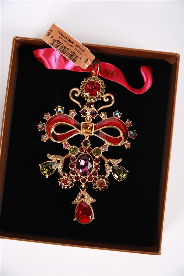 Jay Strongwater, 2013 Annual Jewel Ornament: Jay Strongwater (American, established 1995). Enamel, metal, 2013. Collection: Holiday - Metal Height: 5 1/2", Length: 3 1/2". Still fastened into retail packaging with original tags, box, dust bag, a