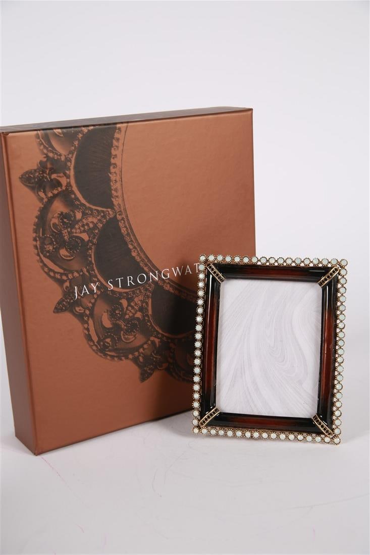 Jay Strongwater, 3x4 Safari Stone Edge Frame: Jay Strongwater (American, established 1995). Enamel, metal. Collection: Safari. Frame: 5 1/8" x 4 1/4". Sight: 3 3/4" x 3". Gold tone metal and brown toned enamel surrounded by white rhinestone edge 