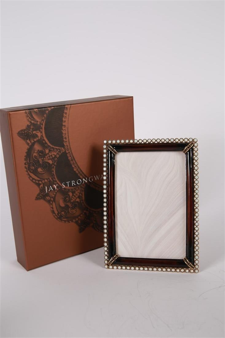 Jay Strongwater, 4x6 Safari Stone Edge Frame: Jay Strongwater (American, established 1995). Enamel, metal. Collection: Safari. Frame: 7 1/4" x 5 1/4". Sight: 5 3/4" x 3 3/4". Gold tone metal and brown toned enamel surrounded by white rhinestone e