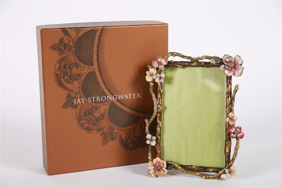 Jay Strongwater, 4x6 Meadow Ikebana Frame: Jay Strongwater (American, established 1995). Metal, enamel. Collection: Meadow. Frame: 7 3/4" x 6" Sight: 5 5/8" x 3 3/4". Metal frame with surrounding branch design and enamel flowers with rhineston