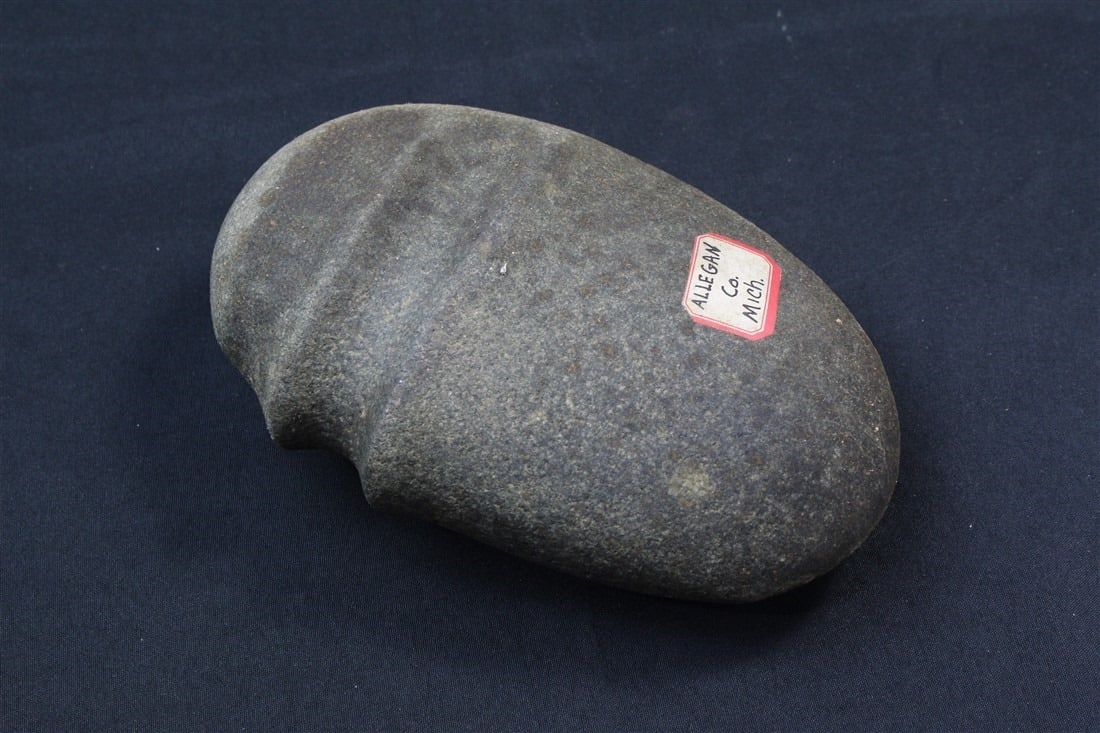 3/4 Grooved Axe: 9 1/4" x 6". Allegan County, Michigan. From the Gotchall Collection.