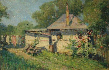 Karl Kappes (1861-1843), Cottage: Karl Kappes (American, 1861-1943). Cottage. Oil on artist's board. Signed lower right. 10" x 14".
