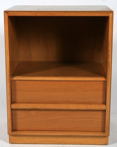 T.H. Robsjohn-Gibbings Walnut Bed Side Chest: T.H. Robsjohn-Gibbings walnut bed side chest. Made by Widdicomb. 20th century. Height 25", width 19", depth 15".