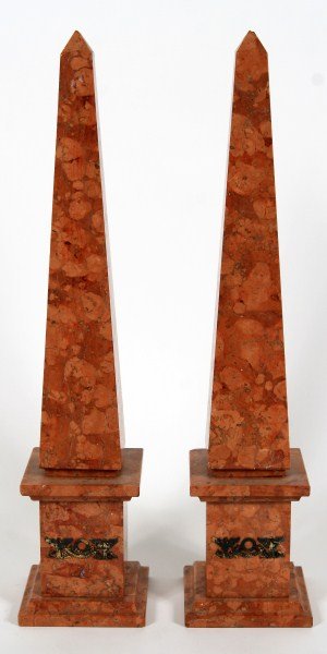 Pair Neoclassical Marble Obelisks: Pair neoclassical marble obelisks. Continental, 19th or early 20th century. Height 19 3/4".