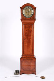 Benjamin Harral, Barnsley, Grandfather Clock: Benjamin Harral (English, 1906-1985). Wood, metal. Height: 76", Length: 17", Depth: 8 3/4". Tall case grandfather clock made by Benjamin Harral. "Benj. Harral, Barnsley" on clock face. Untested.