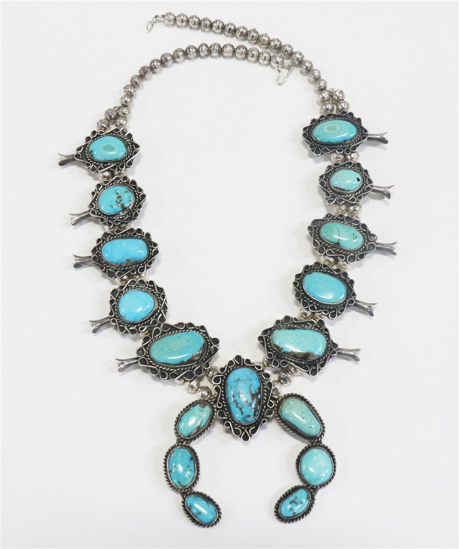 Turquoise and Silver Squash Blossom Necklace (1 of 5)