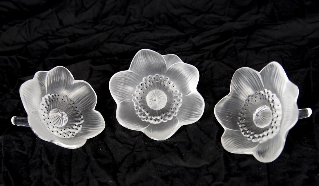 Lalique, Set of Three "Anemone" Crystal Flowers (1 of 4)